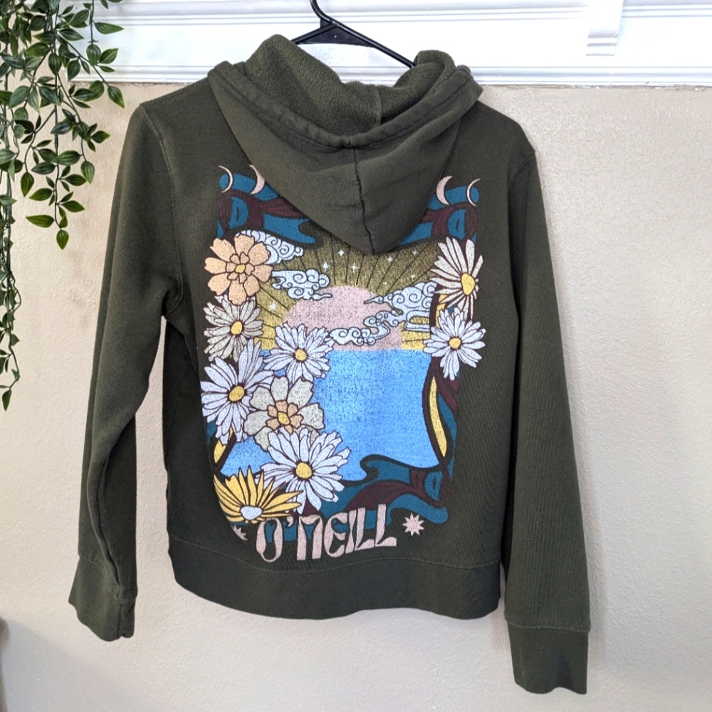 O'Neill Green Hoodie with Floral Graphic